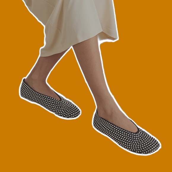 KHAITE Shoes - KHAITE Marcy Swovarski Crystal satin ballet flats